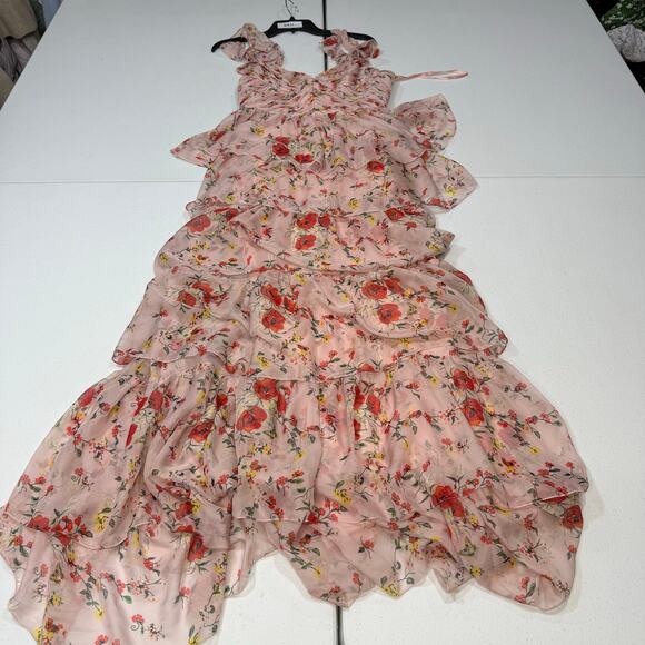 leena for Mac Duggal Pink Ruffled Floral Gown maxi dress size 8 - Picture 4 of 8